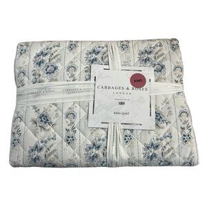 Cabbage & Roses India Rose Blue King Quilt Quilted 106" x 90" Country Classic